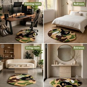 Alfombra Ovalada con Diseño Gráfico Estilo <span class=keywords><strong>Bape</strong></span> Verde, Estética Y2K, Alfombra Suave Lavable Antideslizante para Dormitorio, Residencia Universitaria, Apartamento, Sala de Juegos - Product Image 6