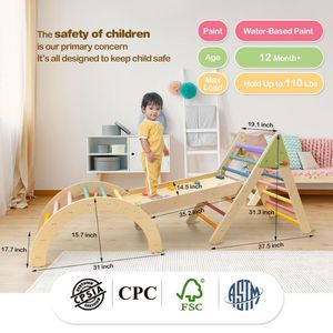Terrain <span class=keywords><strong>de</strong></span> jeu <span class=keywords><strong>Montessori</strong></span> 4 en 1 Pickler Triangle en bois détachable demi-cercle Cadre d'escalade et toboggan - Product Image 4