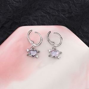 Arete Platinum Plated Micro-<b>studded</b> Minimalist Moonstone Heart <b>Earring</b> Hoop for Women Shiny Zircon Love Charm <b>Earring</b> - Product Image 1