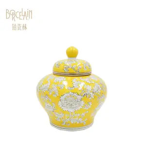 Vente en gros de <span class=keywords><strong>vase</strong></span> à fleurs de table en porcelaine jaune de style chinois antique de luxe motif <span class=keywords><strong>rond</strong></span> moderne pour la décoration de mariage à la maison - Product Image 3