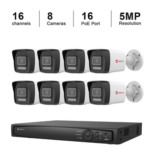 กล้องวงจรปิดแบบกระสุน 5MP POE IP67 ระบบ 8 ตัว พร้อมเครื่องบันทึก NVR 16 ช่อง รองรับฮาร์ดดิสก์ ตรวจจับคนและยานพาหนะ ไฟคู่อัจฉริยะ จัดส่งฟรีในสหรัฐอเมริกา - Product Image 1