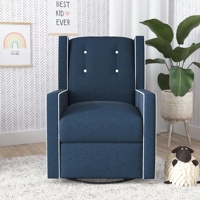 Fauteuil inclinable pivotant et coulissant en velours blanc et bleu, capitonné, avec repose-pieds, pour salon, design moderne