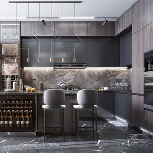 Ensemble de meubles, buffet <span class=keywords><strong>en</strong></span> <span class=keywords><strong>formica</strong></span> Daiya stratifié europé<span class=keywords><strong>en</strong></span> avec îlot, combinaison de couleurs bois, design d'armoire de cuisine - Product Image 4