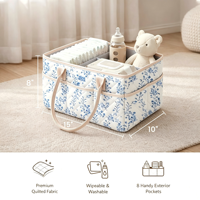 Organisateur de couches pour bébé, design floral, poignées en feutre, polyester résistant à l'eau, grande capacité, dessus ouvert, séparateurs amovibles