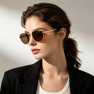 Sunray Small Batch Sample Personalized Rectangular Gold Metal Lightweight Durable Unisex TAC UV400 Polarized <b>Sunglasses</b> - Product Image 3