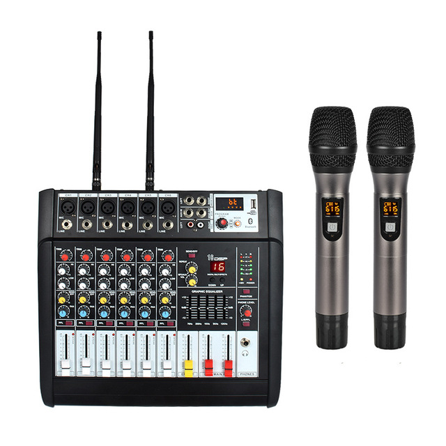800W Professional Power Mixer Amplifier, Bluetooth PA System with DSP Reverb & EQ, 6-Channel Audio Mixing for Stage & Wedding