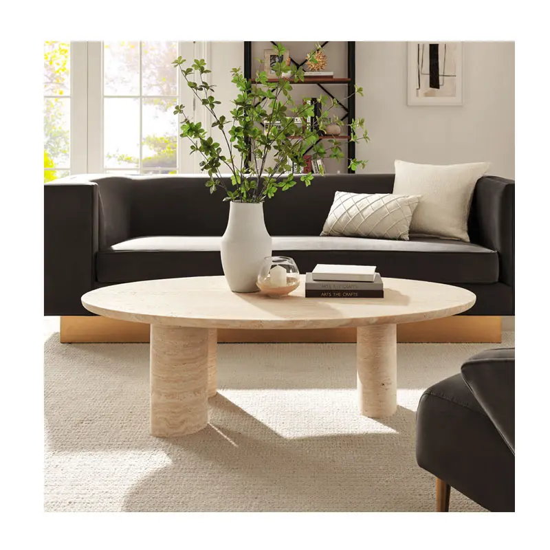 Hochwertige Travertin konsole und Couch tisch poliert beige ovale Runde für Büro-und Wohn möbel