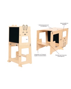 Tour d'apprentissage pliable en <span class=keywords><strong>bois</strong></span>, <span class=keywords><strong>tabouret</strong></span> de cuisine pour enfant, aide <span class=keywords><strong>4</strong></span> en 1, marchepied de cuisine pour tout-petit avec tableau noir pour enfants - Product Image 2
