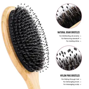 Cepillo de pelo de cerdas de jabalí de madera natural al por mayor cepillo de extensión de pelo de paleta con cojín de aire Etiqueta Privada