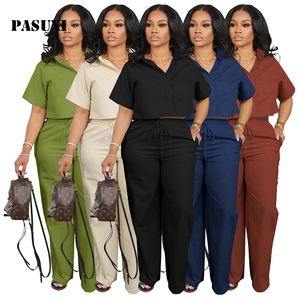 PASUXI da <span class=keywords><strong>donna</strong></span> in due pezzi Set estivo a maniche corte da ufficio Casual da ufficio a maniche corte <span class=keywords><strong>pantaloni</strong></span> Casual da ufficio - Product Image 1