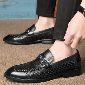 Scarpe da uomo LAO <span class=keywords><strong>REN</strong></span> TOU eleganti e casual in pelle pieno fiore di vacchetta traspirante, con punta affusolata e intagli, slip-on, ideali per matrimoni - Product Image 4