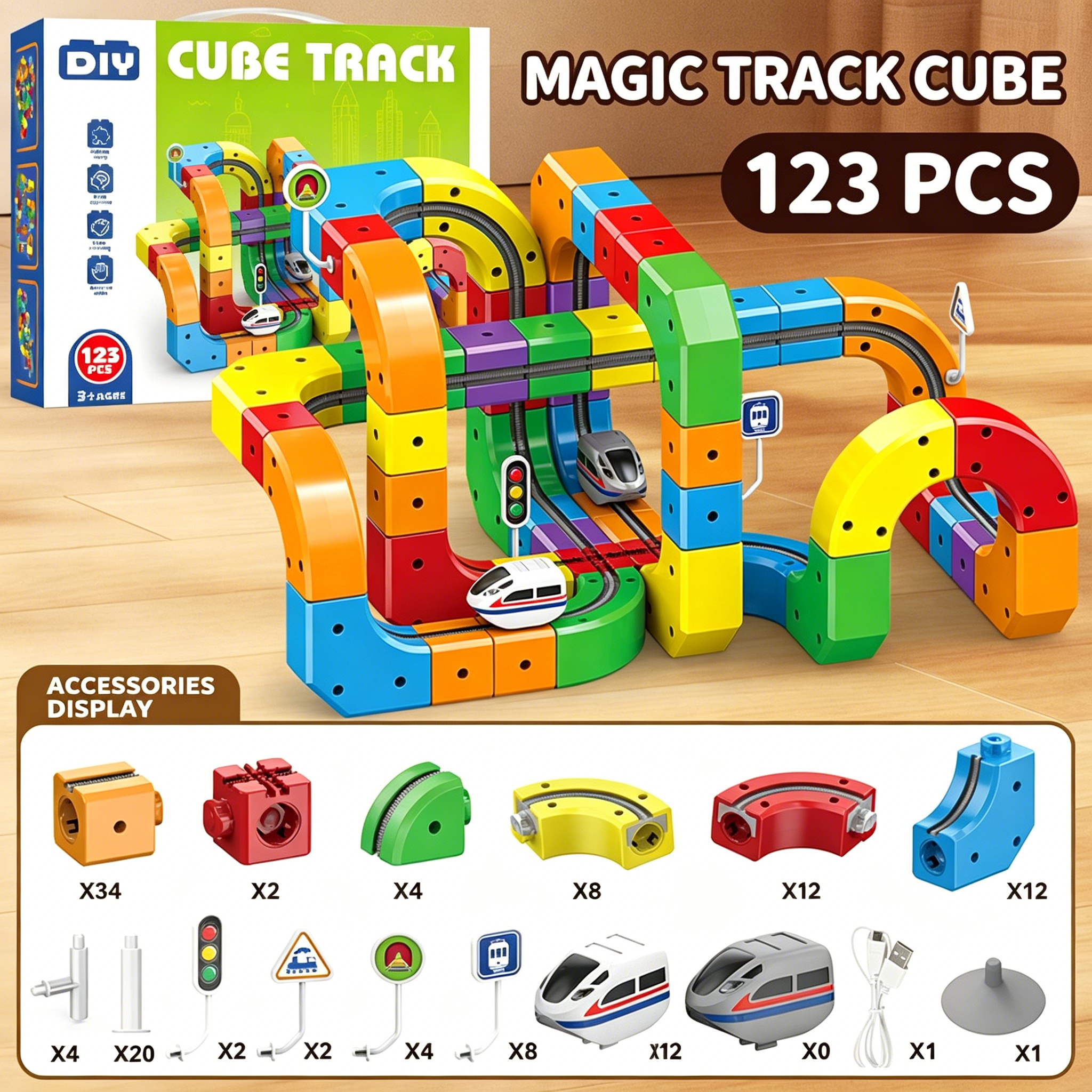 Ensemble de 123 pièces [avec 2 trains + câble USB]