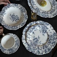 Tasse, assiette et bol en porcelaine à relief de rose bleue française Lelyi, sur pied haut, pour le rangement des desserts, l'affichage à domicile, écologique, assiette occidentale