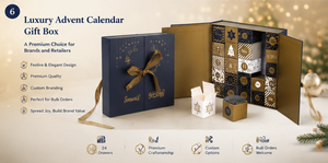 Caja de Regalo de Adviento con 24 Compartimentos, Diseño Navideño Azul Marino, Estampado en Dorado y Cierre de Listón para Dulces, Joyas y Regalos - Product Image 2