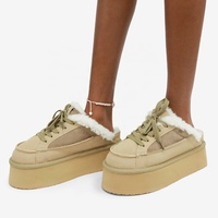 YL-26154 Pantoufles à plateforme pour femmes en daim synthétique marron, à lacets, en fausse fourrure, pour l'intérieur et l'extérieur, hiver, ODM/OEM