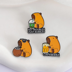 No hay problemas, solo burbujas, alfileres esmaltados, Kawaii, Capybara, beber, Boba, té, cerveza, Animal, broche, insignia de solapa, regalos de joyería para amigos - Product Image 3