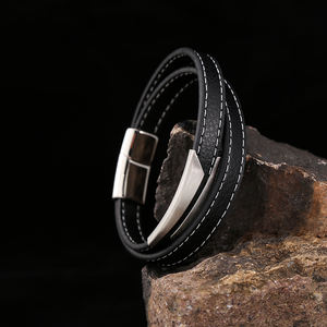 Men Jewelry <strong>Leather</strong> Engravable ID Bracelets Wide <strong>Leather</strong> <strong>Wristbands</strong> Bracelet for Men - Product Image 4