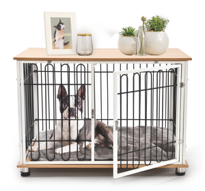 Decorative Dog House Double Doors Wooden Wire Dog Kennel End Table Pet Crate