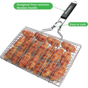 PENOBON Fish Grilling <b>Basket</b> Stainless Steel Foldable <b>Rectangular</b> BBQ Grill <b>Basket</b> for Vegetables Shrimp Cooking Barbecue - Product Image 2