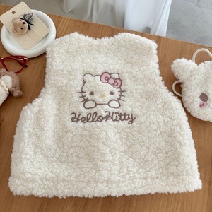 Tongxingyuan Girls' Fleece Vest Off-white Thickening Cartoon Baby Autumn Winter Warm Coat Child Vest 90 - Product Image 2