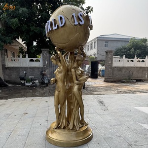 Decorazione da giardino esterna personalizzata grande ottone famoso tre belle ragazze sollevano la terra a grandezza naturale il mondo è tuo scultura in ottone - Product Image 2