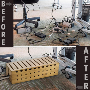 Estante de almacenamiento de escritorio de bambú para cables y dispositivos, organizador de carga multiusos, estilo sencillo, material de madera duradero - Product Image 4