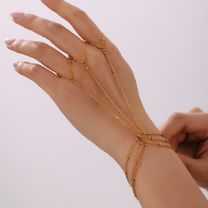 Vòng tay dây chuyền thép không gỉ thời trang chống nước ba lớp zircon cubic, vòng tay ngón tay, dây chuyền vàng, nhẫn 2 trong 1 - Product Image 2