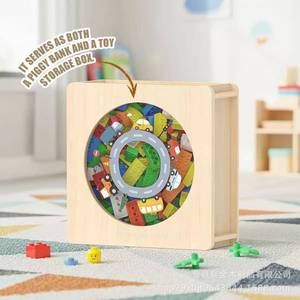 Hucha de madera para niños, cuadrada, color madera natural, tapa transparente, juguete educativo para niños de 5 a 7 años - Product Image 3