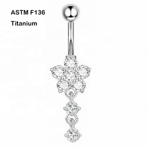 Astm F136 Titanium 14G Titanium Navel Ring Met Cz Bengelen Bloem Navel Ringen Intern Schroefdraad Navel <span class=keywords><strong>Piercing</strong></span> Sieraden - Product Image 2