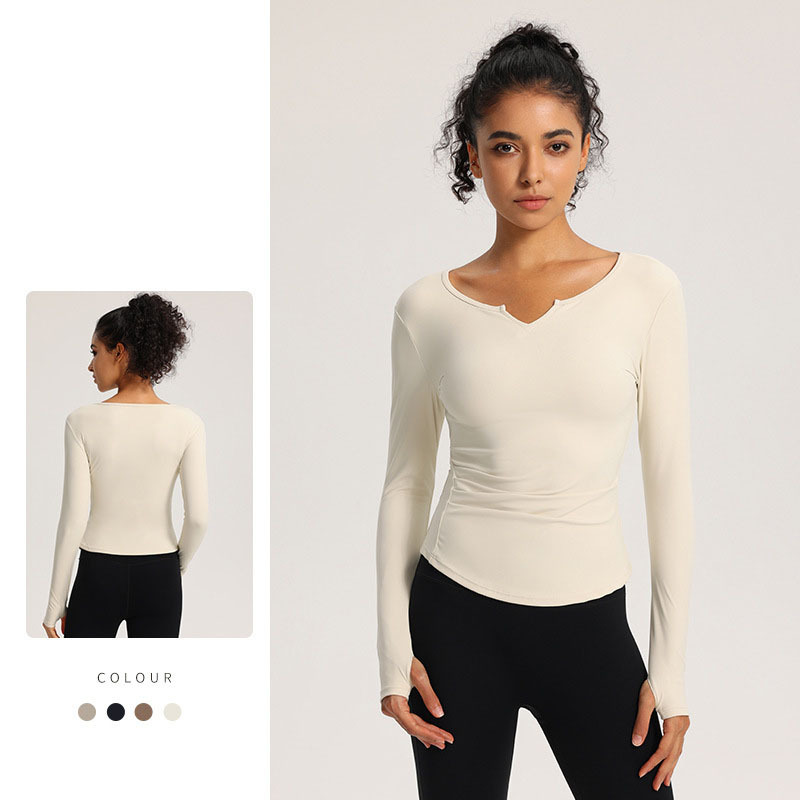 Wholesale OEM Women V Neck Nine Quarter Sleeve Seamless Compression Breathable Sports Yoga Top