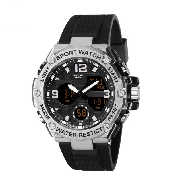 Cheap Men's Water Resistant Stainless Steel Band Sports Watch Fashion Dive Digital Display 12/24 Hour Clock Date Stop Watch 3BAR