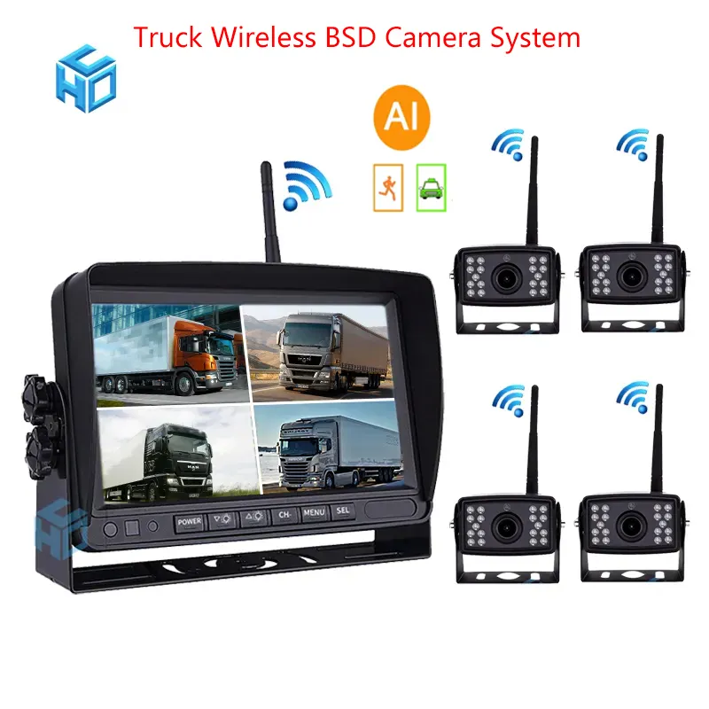 7 Inch Auto Draadloos 2 Gesplitst Scherm 720P Hd Omkeren Monitoring Scherm Bsd Ai Functie