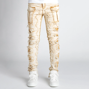 Offre Spéciale Pantalon en jean skinny avec logo personnalisé pour hommes Jean droit en denim brut Jean Stack pour hommes - Product Image 3