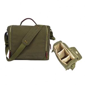 Bolso bandolera para cámara DSLR de lona verde, multifuncional, con inserto extraíble, estilo vintage, personalizado de fábrica BSCI, para hombre, para portátil. - Product Image 1