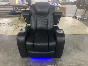 Fauteuil inclinable moderne de luxe en cuir véritable avec éclairage LED, structure en bois, fonctions intelligentes et tissu L4504 - Product Image 5