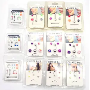 Card stainless steel belly button acrylic exchange eyebrow nose ring puncture jewelry