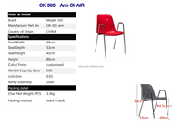 Chaise de conférence empilable OK-505A en PP avec accoudoirs chromés, structure en acier renforcé, chaise pour événements, écoles et formations