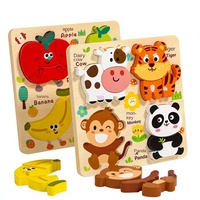 Houten Dieren Fruit 3D Peg Puzzle Bord Vorm Matching Vroege Alfabetisering Montessori Educatief Speelgoed voor Kinderen Jongens Meisjes Leeftijden 0-7