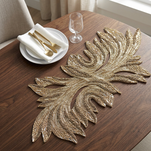 Luxury Gold Leaf <b>Table</b> Runner <b>Plant</b> Pattern Home Decor Durable Design - Product Image 3