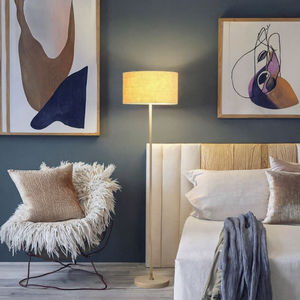 Lampe sur pied en tissu de lin et fer de style postmoderne, base E26/E27, hauteur réglable, haute luminosité, abat-jour rose, hôtel - Product Image 3