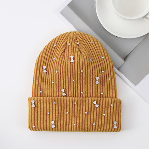 Mù<span class=keywords><strong>a</strong></span> Đông Dệt Kim Beanie Phụ Nữ Thời Trang Rhinestone Ngọc Trai Đan Mũ Phụ Nữ Giản Dị Skullies Cap Nữ Rắn Màu Sắc Giản Dị Xương - Product Image 4