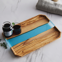 Plateau de service octogonal en bois d'olivier et résine époxy, écologique, pour la maison, pour servir des collations, du fromage, du café, du thé, décoration de la maison, pour les fêtes