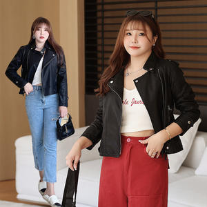 Veste en cuir noire pour femme Happy Hut, coupe ajustée, manches longues, col à revers, style motard, grandes tailles - Product Image 4