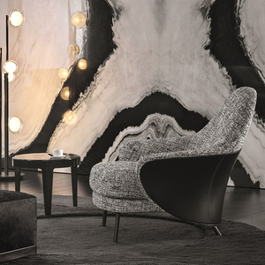 Sillón de salón de cuero y tela otomana, nuevo diseño - Product Image 4