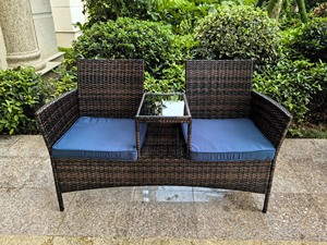 Canapé de jardin en rotin plastique d'extérieur, style décontracté, deux places - Product Image 2