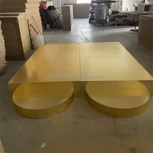 Plateforme de scène de danse en acrylique pour mariage, nouvelle conception d'usine, lisse, dorée, rectangulaire, en PVC, avec marche - Product Image 1