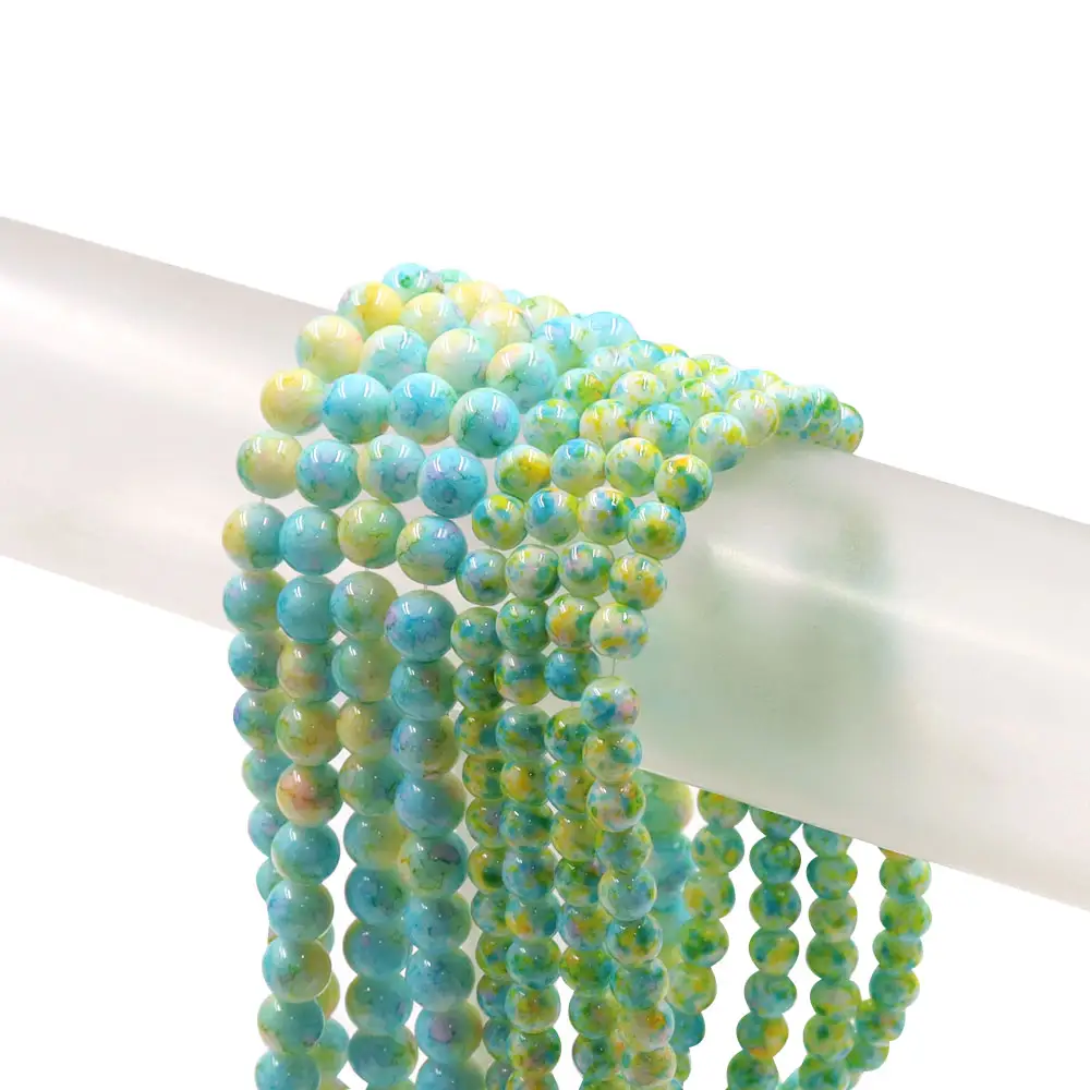 Lager zum Verkauf 8 mm10mm Perlens trang Sortiment Kombination Glasperlen rund grünes Glas Blumen lose Perlen für die Schmuck herstellung