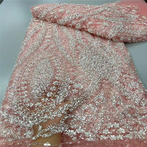 Tessuti in Pizzo con Paillettes e Perline di Alta Qualità Nigeriana, Delicato Pizzo per Abiti <span class=keywords><strong>da</strong></span> <span class=keywords><strong>Sposa</strong></span> e <span class=keywords><strong>da</strong></span> Cerimonia - Product Image 2