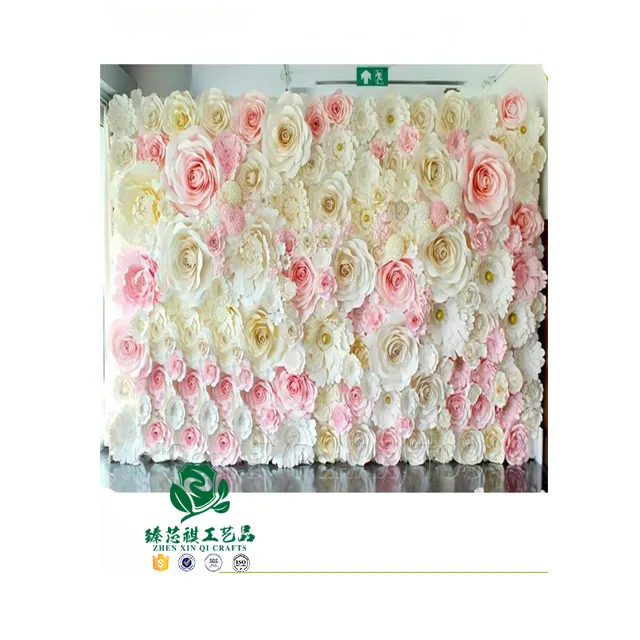 Fleur artificielle en papier rose et blanc, décoration murale pour mariage, vente en gros, 2017