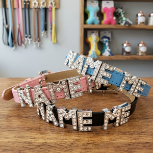 Collier pour chien personnalisé avec lettres en strass, rose, bleu, noir, en cuir, réglable, accessoire élégant pour animaux de compagnie - Product Image 6